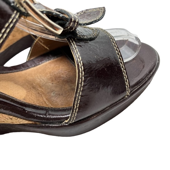 SOFFT Genuine Leather Cork Wedge Patent Slides Heels Sandals Open Toe Shoes sz 9 - Picture 12 of 16